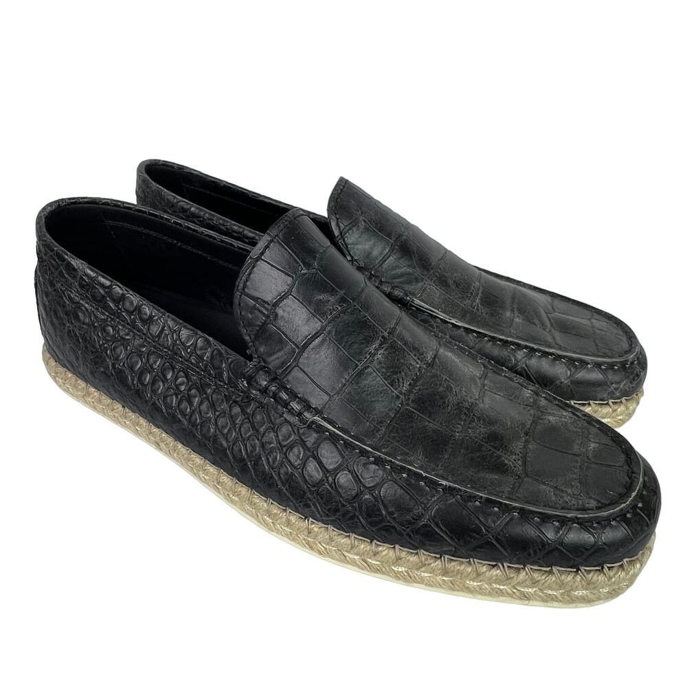 Tod’s Black Croc Embossed Leather Espadrilles Loafers Men’s Size 10 Made Italy